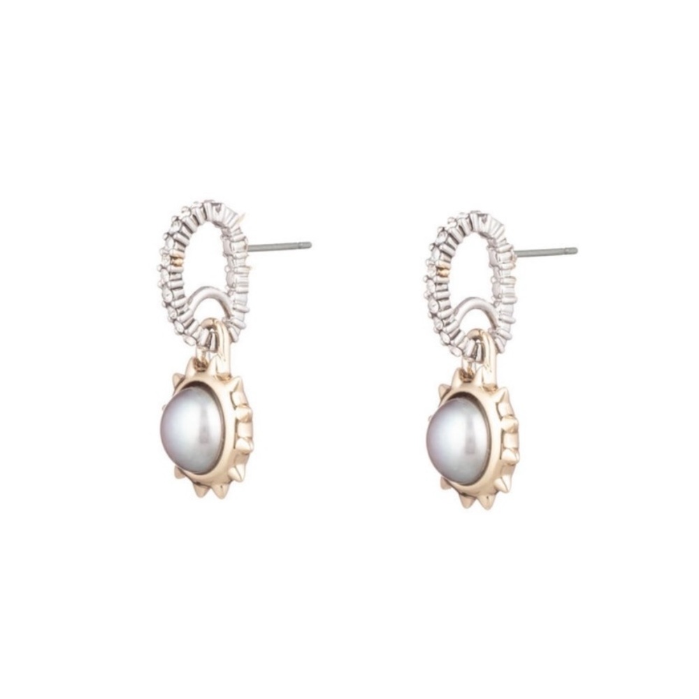 Alexis Bittar Gold Silver Sculpted Georgian Star Pearl Drop Statement Earrings - Picture 5 of 15